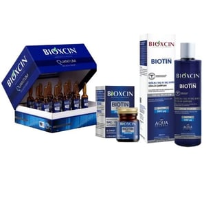Set: Bioxcin Quantum Hair Loss Serum Ampoules 15x6ml + Bioxcin Biotin Shampoo 300ml + Bioxcin Biotin Capsule 5000mg