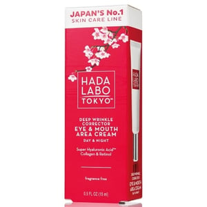 Hada Labo Eye and Mouth Contour Anti-Wrinkle Cream exceptionally smoothes and moisturizes the delicate eye and mouth area. It contains Retinol and Collagen