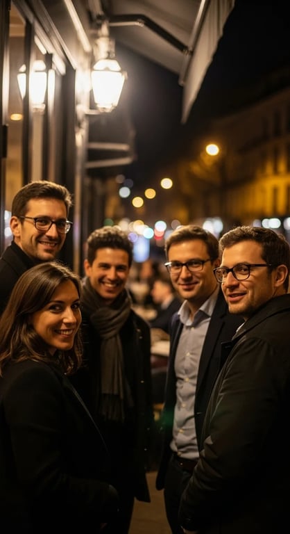 Professional networking dinner scene 1