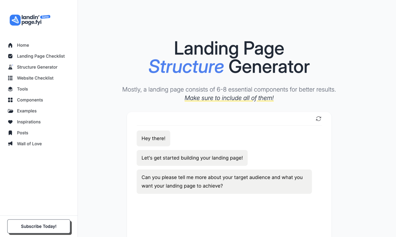 Landing Page Structure Generator