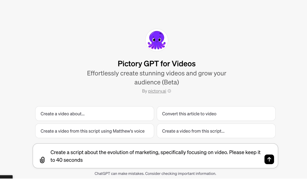 Pictory GPT for Videos