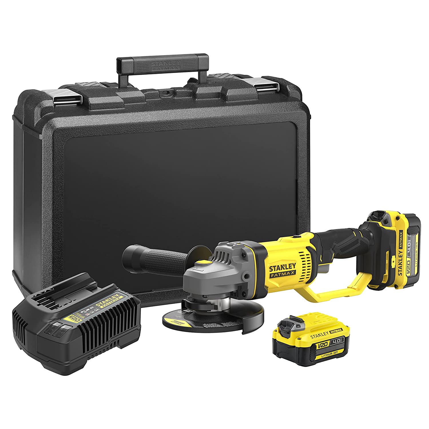 STANLEY 20V 4.0Ah Brushed Cordless Angle Grinder With 2 Batteries