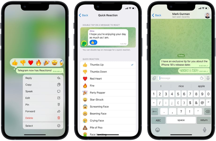 Telegram Adds iMessage-Style Reaction, Hide Text For Spoiler