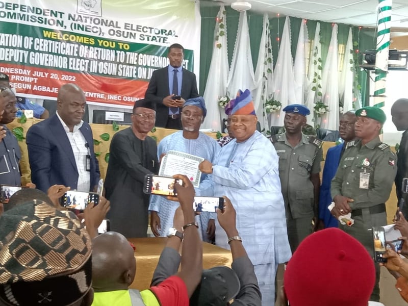 Osun Election: Governor-Elect Adeleke Receives Certificate O