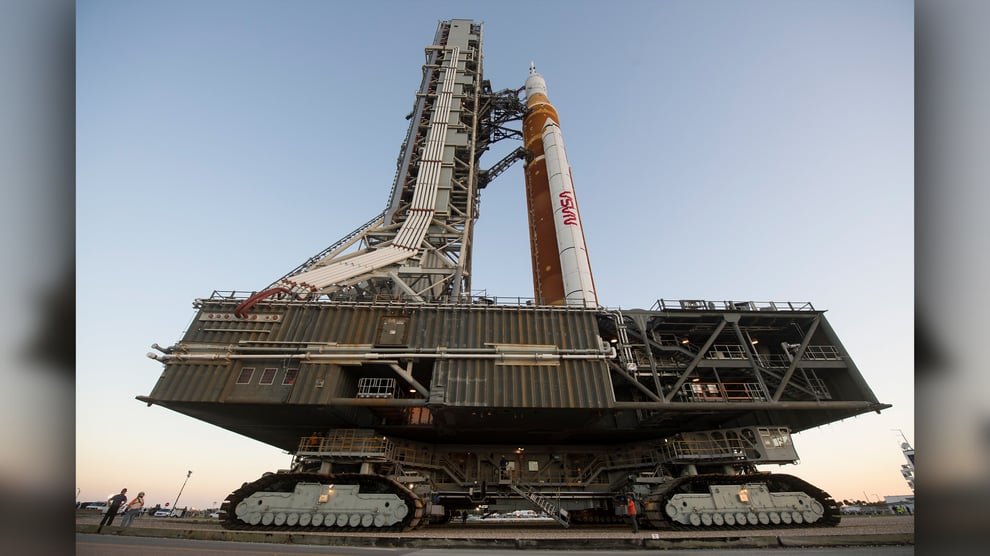 NASA’s SLS Moon Rocket Arrives At LaunchPad For Final Test