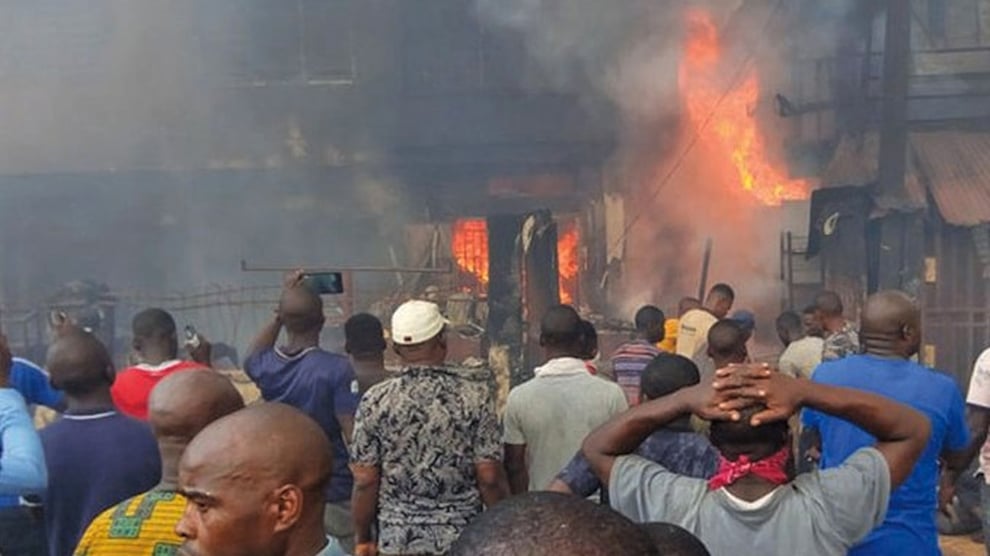 Lagos: Alaba Market Engulfed In Flames, Firefighters Stopped