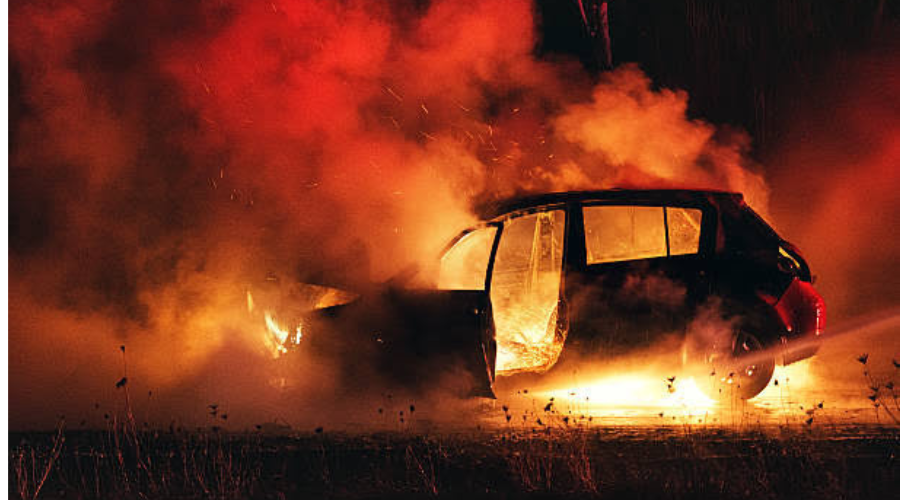 Fire Consumes Vehicle Conveying Used Batteries