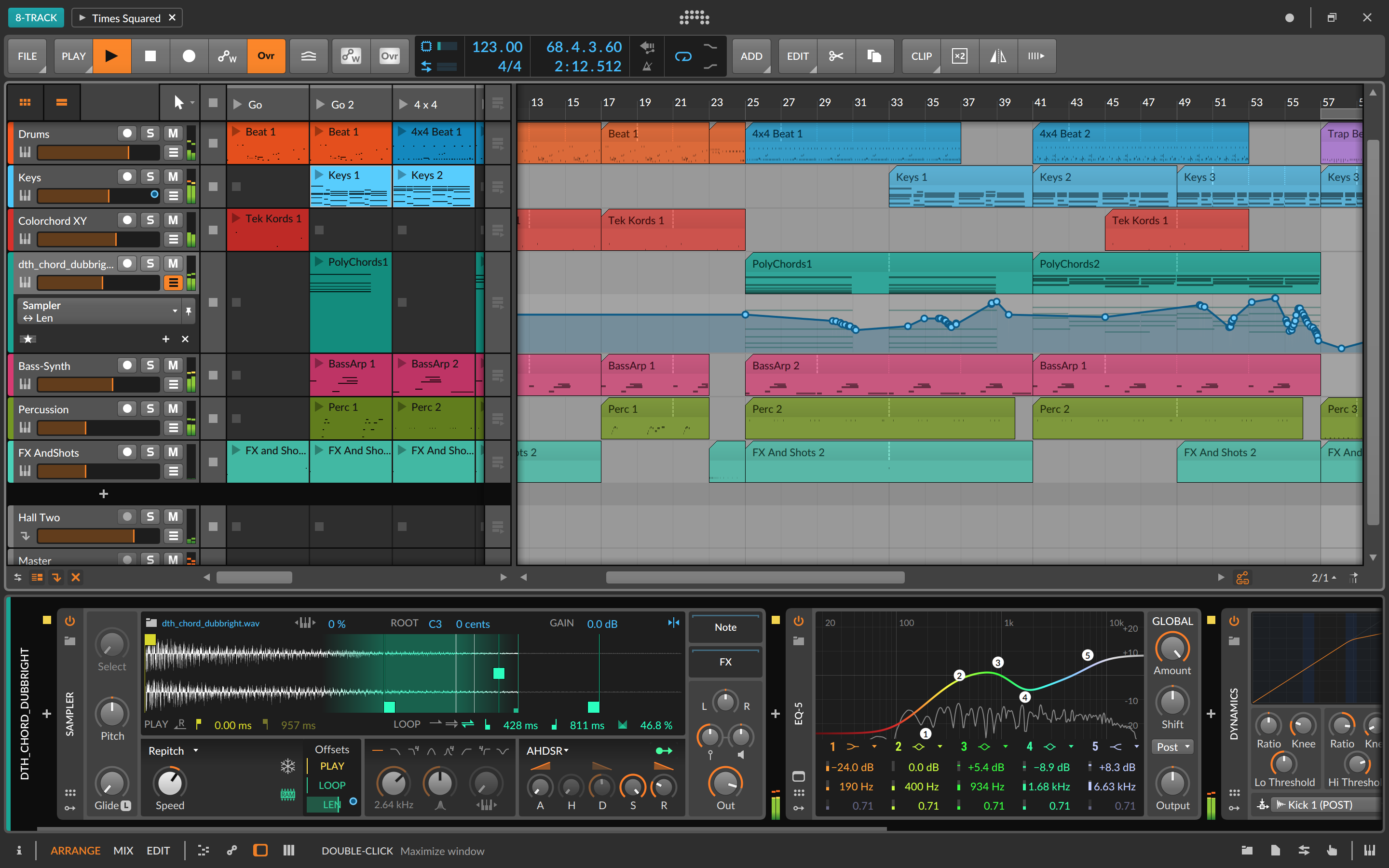 Bitwig 8-track Arrangement view