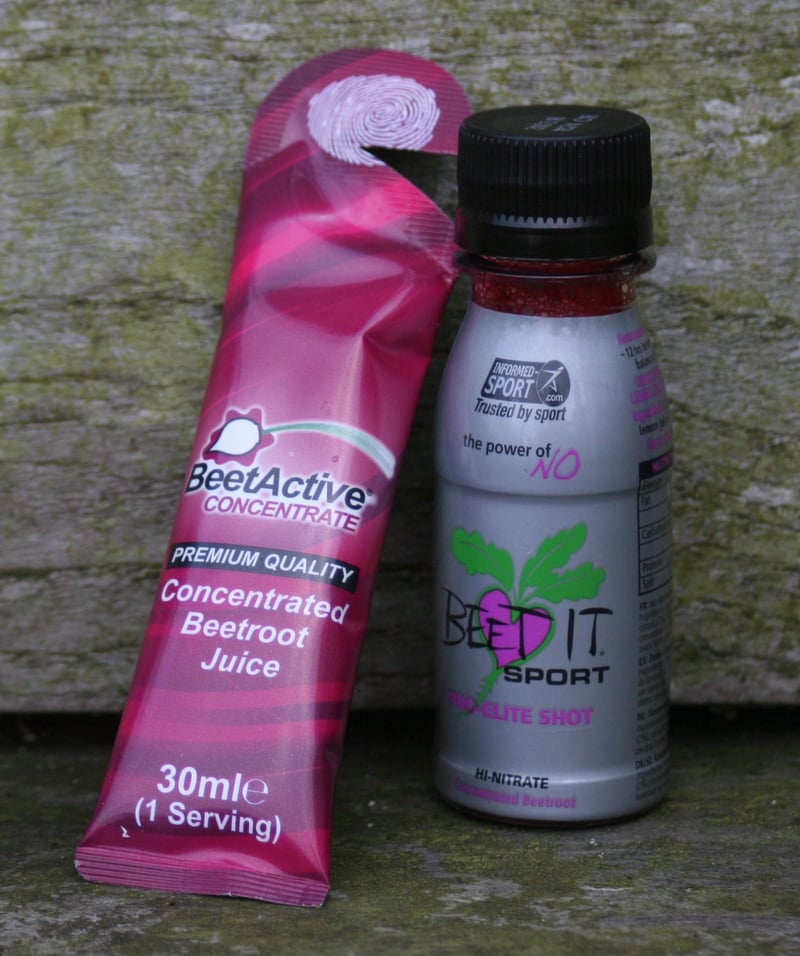 BeetActive and Beet It concentrated beetroot juice shots used by endurance athletes for dietary nitrate