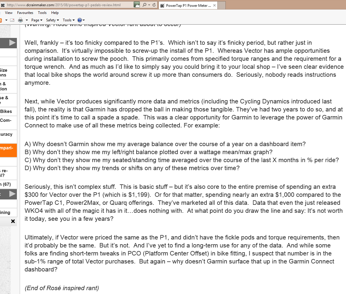 dcrainmaker takes a pop at Garmin Vector analytics