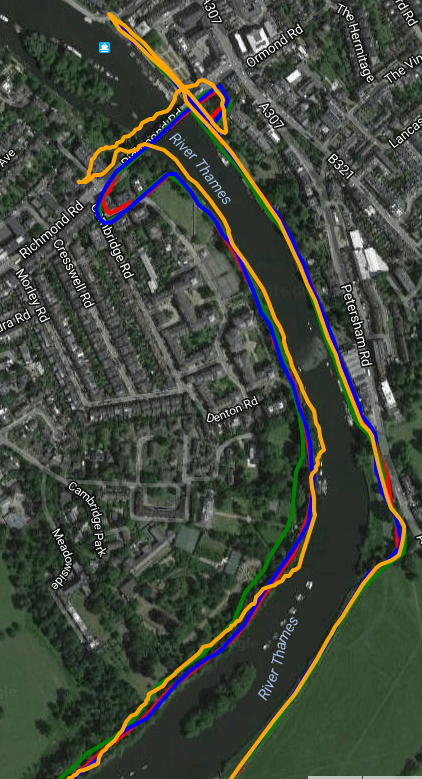 Yellow=Polar, Green=Garmin