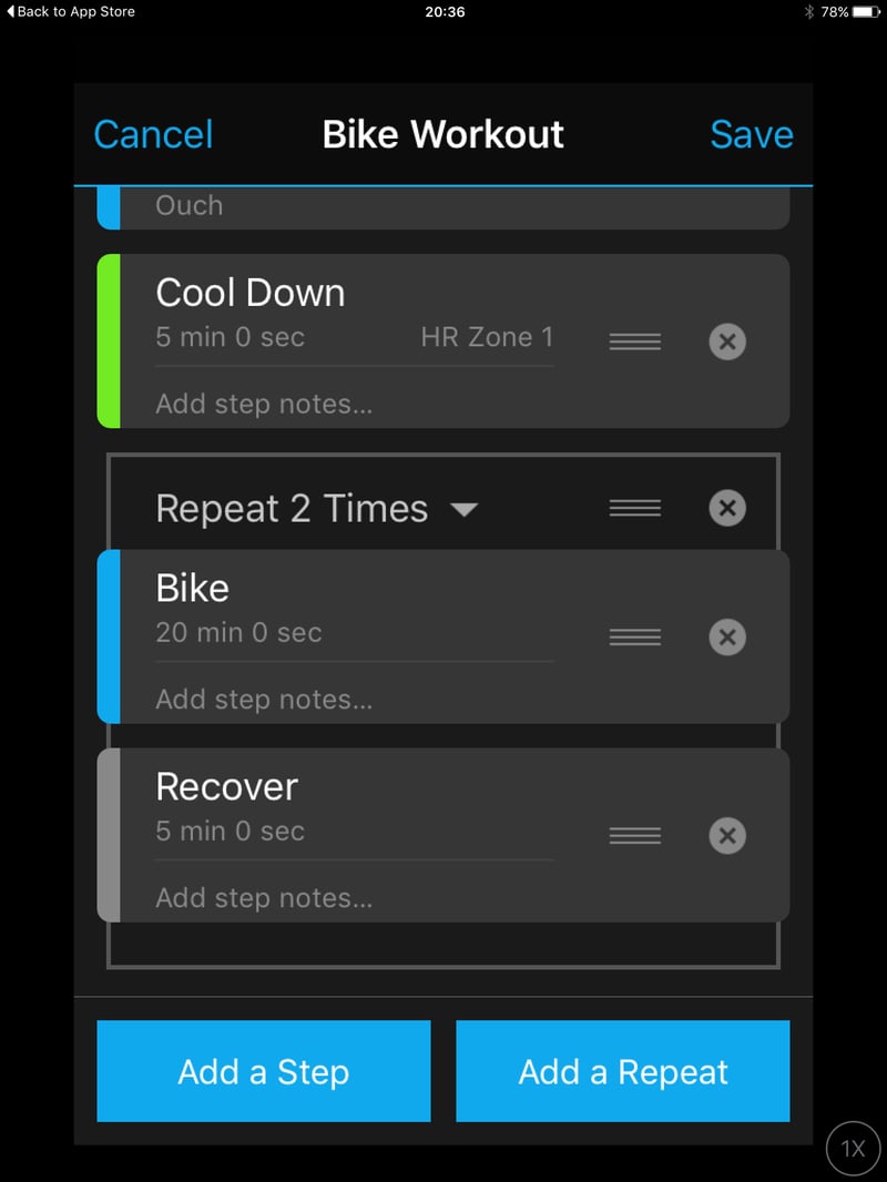 Garmin Connect Mobile Workout Creator