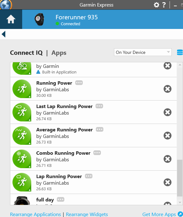 Running Power Apps Garmin Express