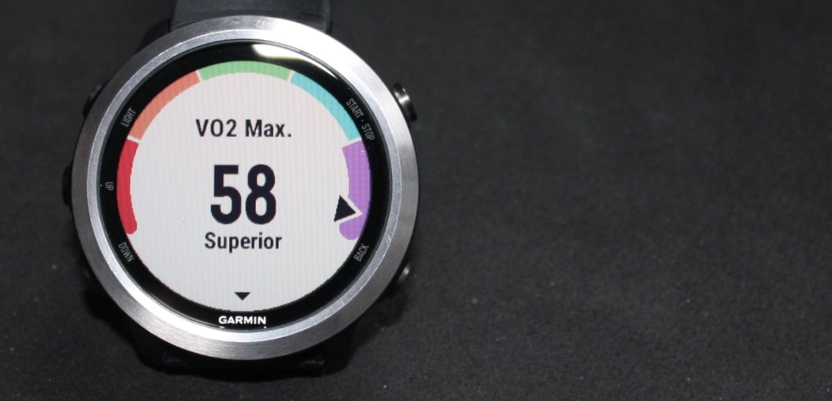 Garmin VO2 max estimated value shown on a Forerunner 645 gps sports watch