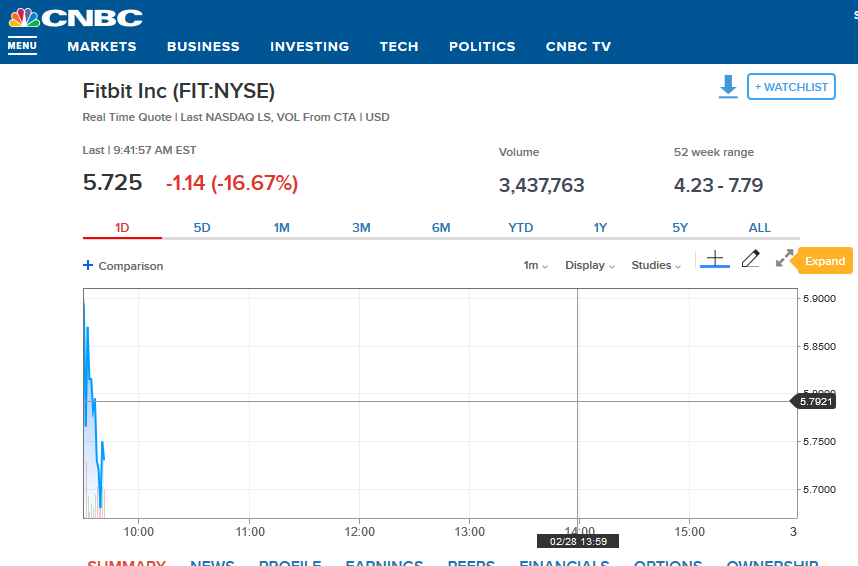 Fitbit Shares Plunge