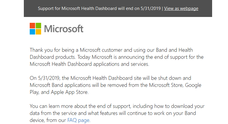 Microsoft Health Dashboard - Bites The Dust