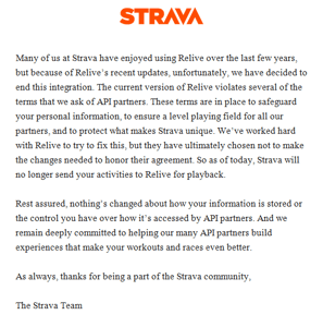 Strava Stops Relive