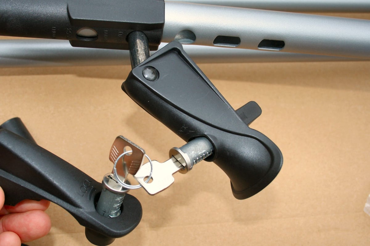 Thule One-Key system cylinder being inserted into the lever