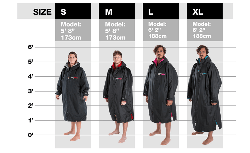 DryRobe adult Sizing chart