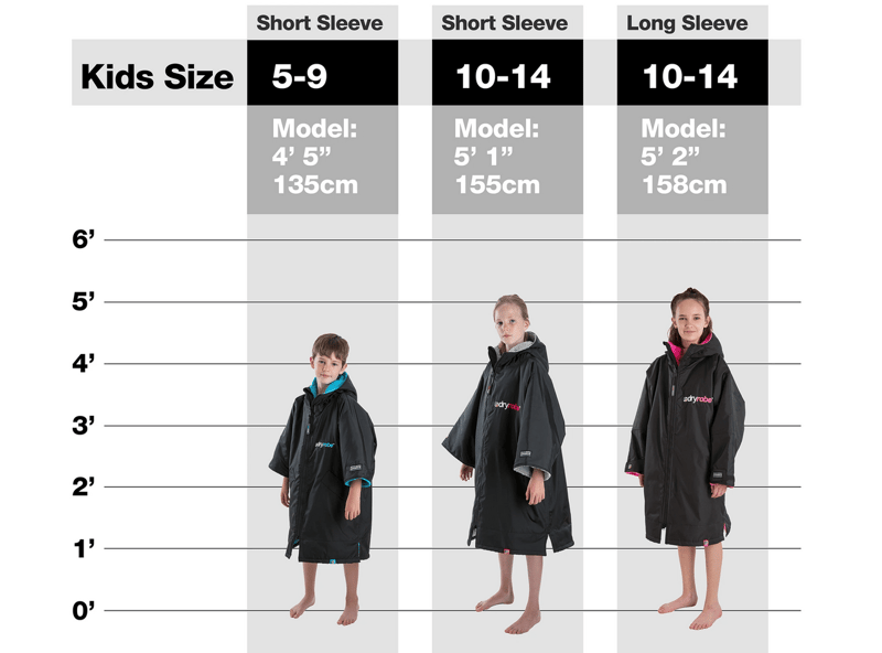 DryRobe kids Sizing chart child