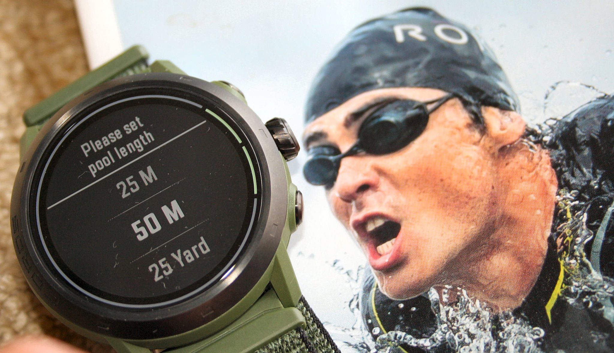 Coros Apex 2 Pro watch next to a triathlete showing the multi-sport focus
