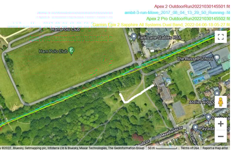 coros apex 2 run avenue of trees gps test