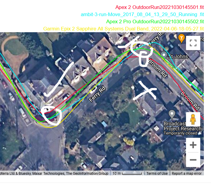 coros apex 2 run zig zag near buildings gps test