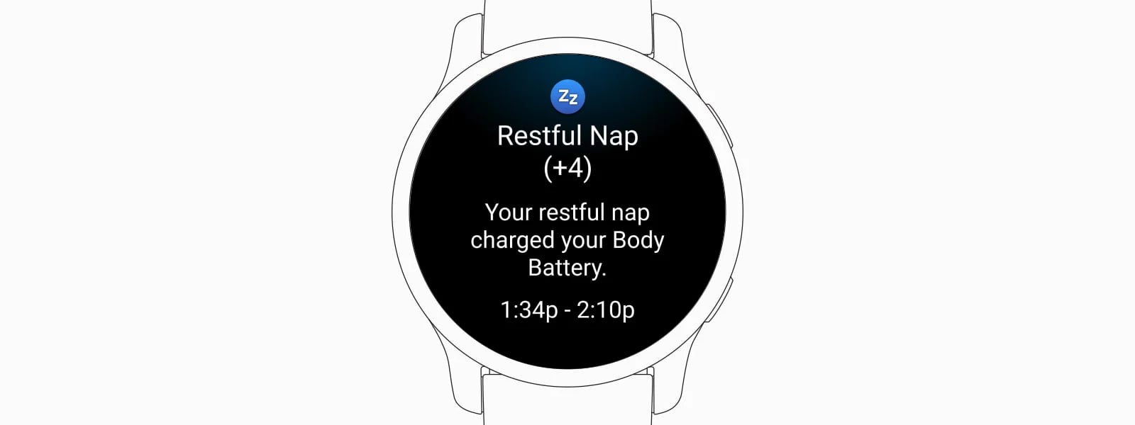 Garmin watch display showing nap detection details, likely from the Sleep Coach or Body Battery feature