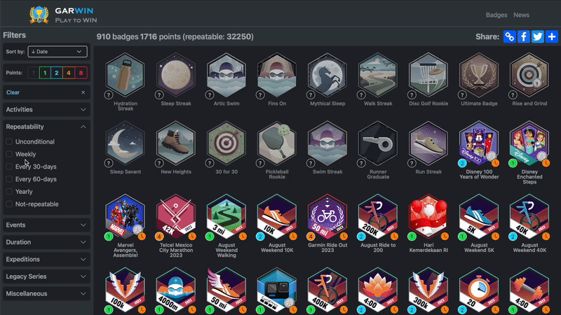 Garwin: The Garmin Badges Calendar And Database