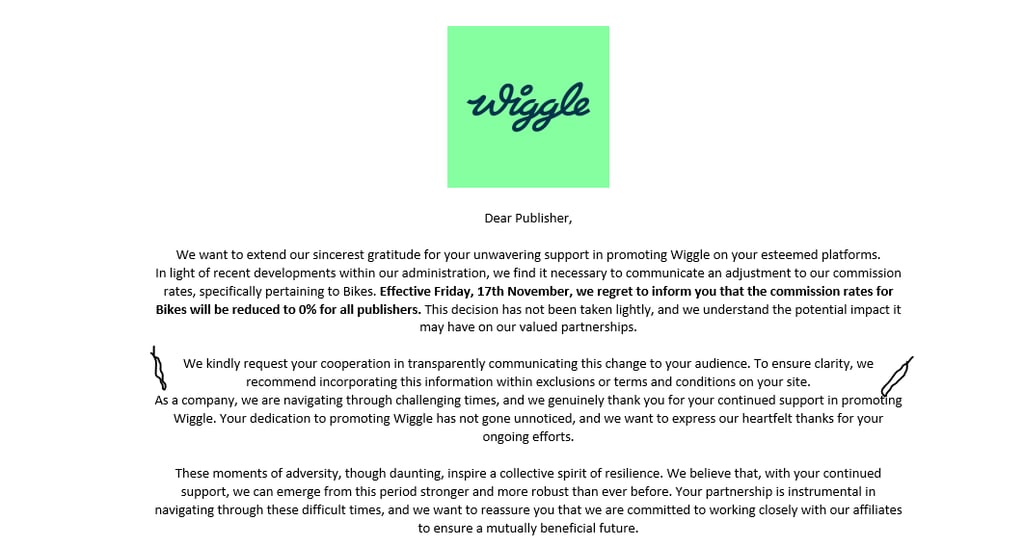 Wiggle Affiliates - It's Official, A Worse Deal