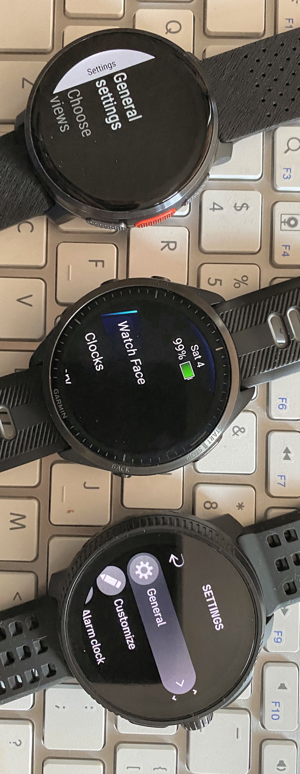 Options Menu: Polar Vantage V3 vs Garmin 965 vs Suunto Race 