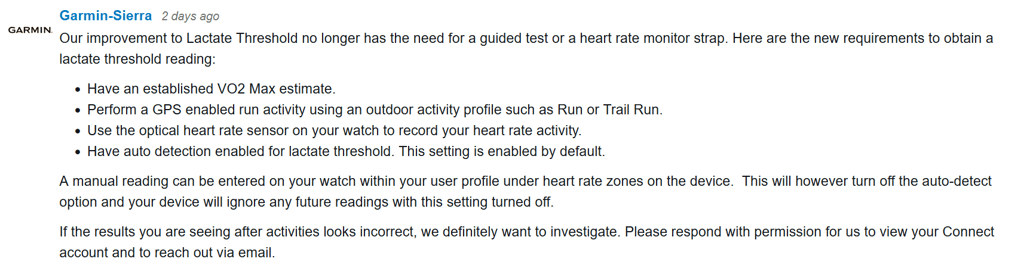 Garmin lactate threshold calculation lthr