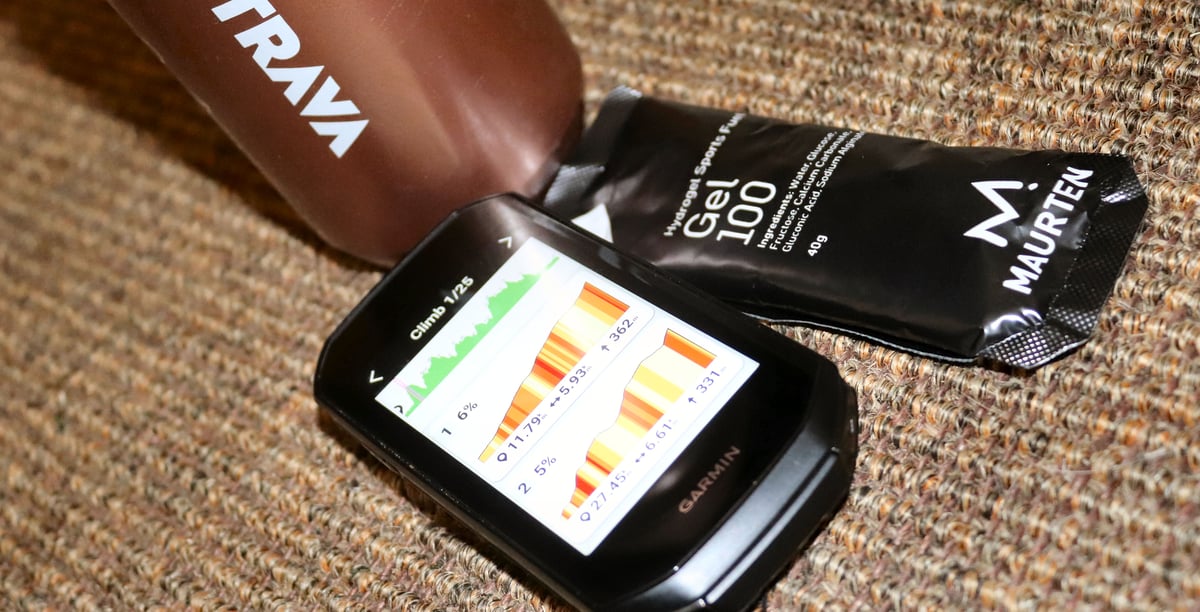 Garmin Edge 1050 ClimbPro screen showing the gradient profile, distance remaining and ascent remaining for the current climb.