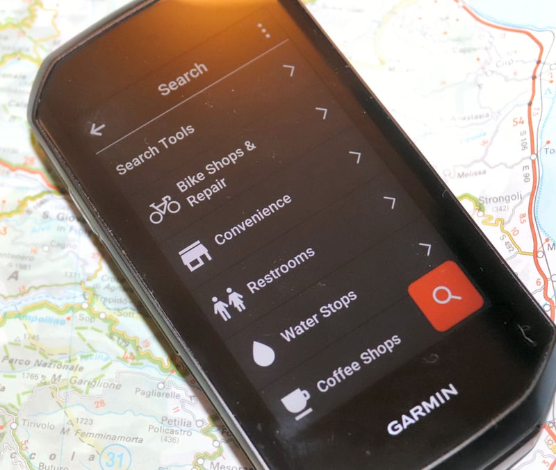 Garmin Edge 1050 search map