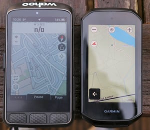 Wahoo ELEMNT ACE vs Garmin EDGE 1050 map screens