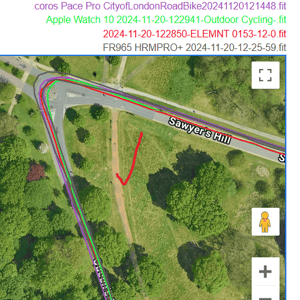wahoo elemnt ace gps gnss accuracy test result - richmond park 5a