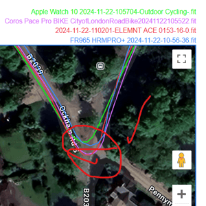 wahoo elemnt ace gps gnss accuracy test result - windsor 3a