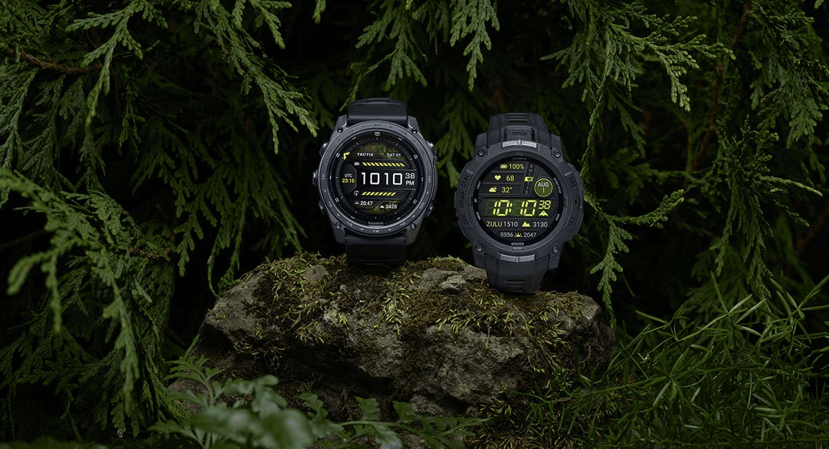 Garmin Instinct 3 Tactical Watch and Tactix 8 side-by-side, representing the new 2025 rugged multisport watch releases.