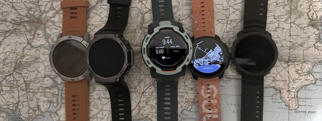 Comparison Coros Vertix 2, Amazfit T-Rex 3, Instinct, suunto Race S, Polar M3