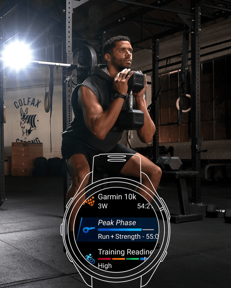 Garmin Connect supplemental strength workout plan showing exercise library and sets
