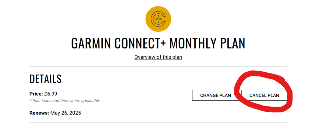 how to cancel garmin connect+ subscription