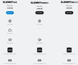 Wahoo ELEMNT feature comparison ACE vs Roam 3 vs Bolt 3
