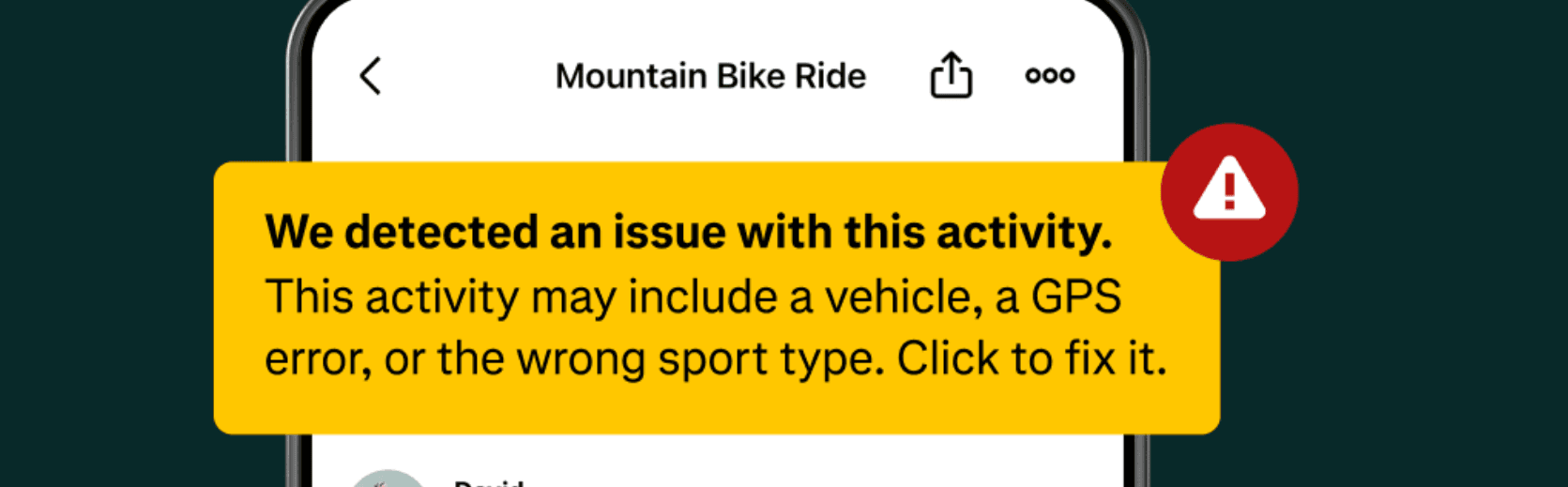 Strava message flagging an incorrectly tagged workout activity