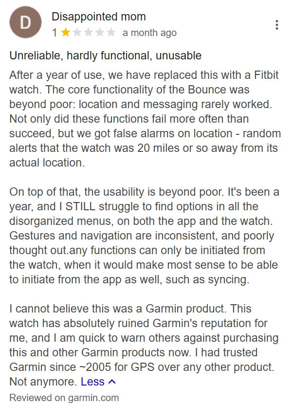 Garmin Bounce 2 real user review disappointed mom
