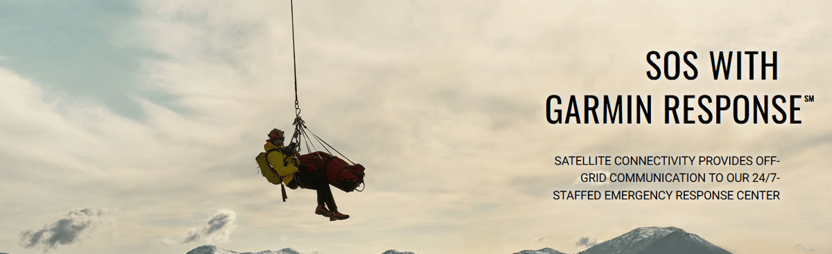 garmin response service with SOS rescue features, shows man rescued by helicopter wearing Fenix 8 pro after satellite call out