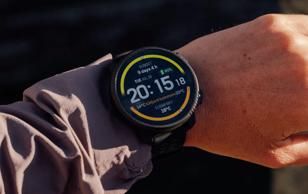 hiker checks weather and sunset times on suunto vertical 2