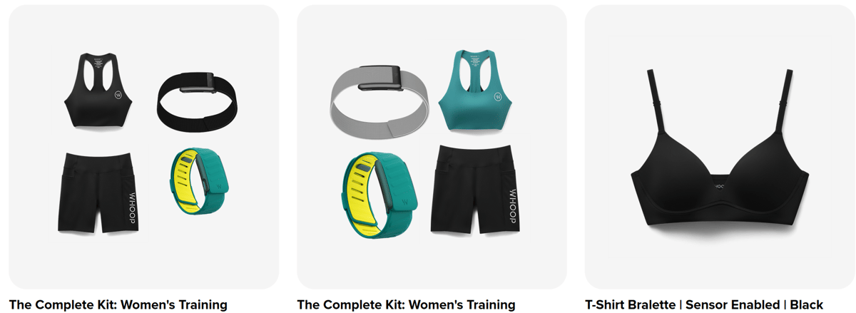 Examples of smart bras for Whoop 5.0 and MG