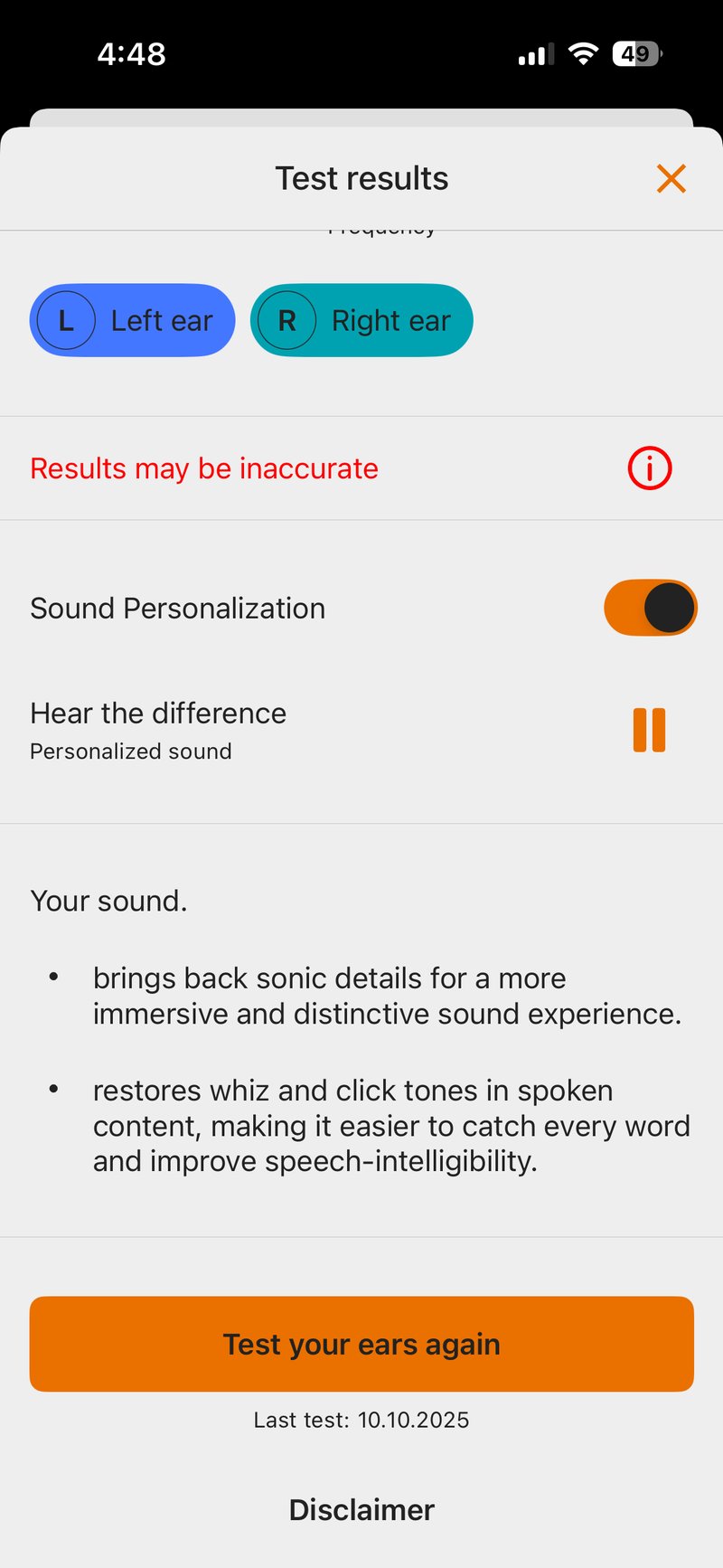 Compare the effot of a MIMI-adjusted audio profile to before