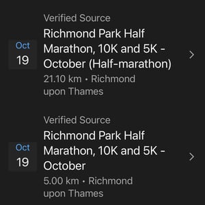 Garmin Race Planner - choose a race from Ahotu