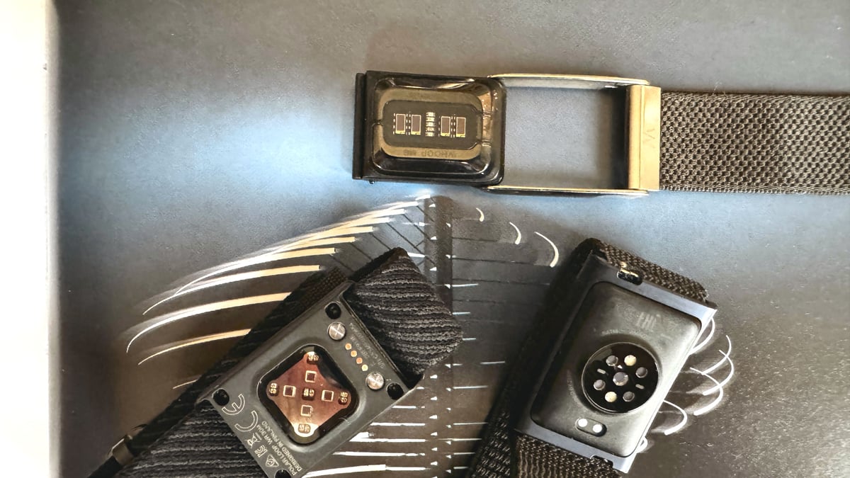 optical sensors shown for whoop mg, polar loop and amazfit helio strap